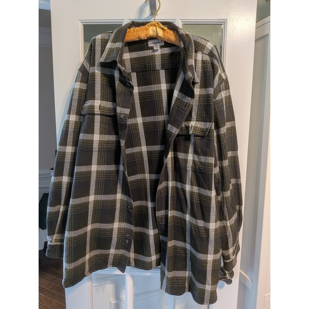 Carhartt Mens 3XL Green Plaid Flannel Original Fit Button Down Shirt 100% Cotton